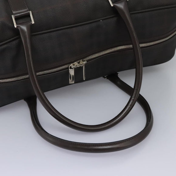 BURBERRY Nova Check Boston Bag PVC Leather Brown Silver Auth ep8729