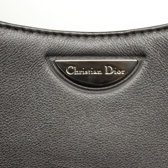 Christian Dior Maris Pearl Shoulder Bag Leather Black Silver Auth ep8734