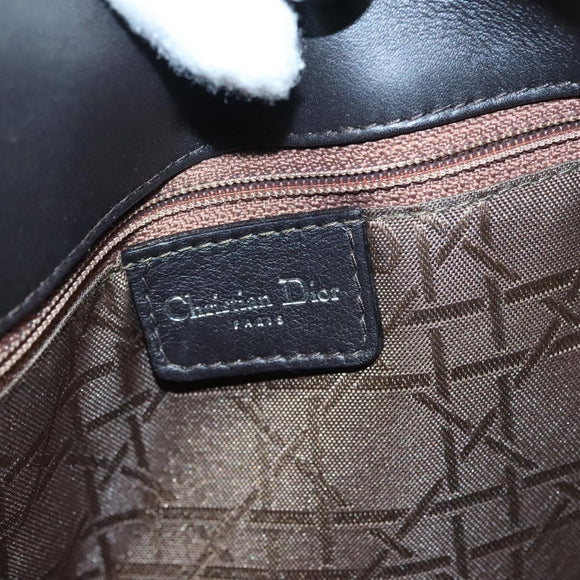 Christian Dior Maris Pearl Shoulder Bag Leather Black Silver Auth ep8734