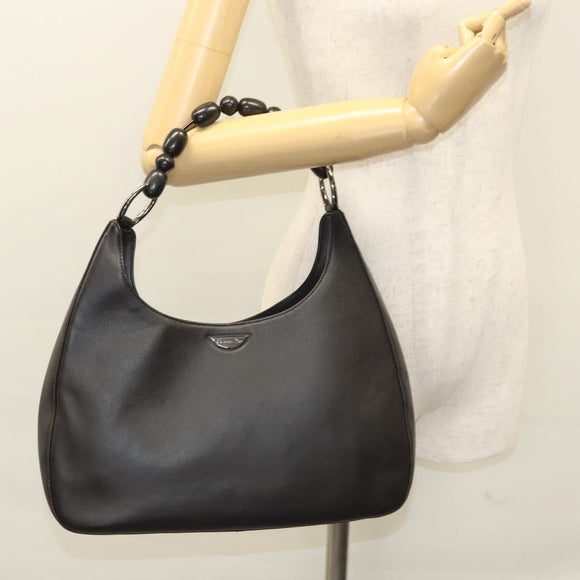 Christian Dior Maris Pearl Shoulder Bag Leather Black Silver Auth ep8734