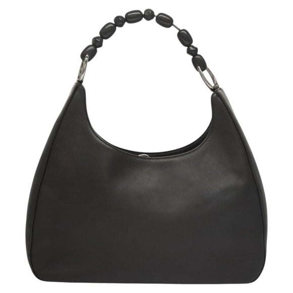 Christian Dior Maris Pearl Shoulder Bag Leather Black Silver Auth ep8734