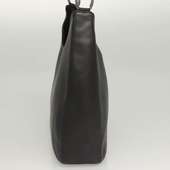 Christian Dior Maris Pearl Shoulder Bag Leather Black Silver Auth ep8734