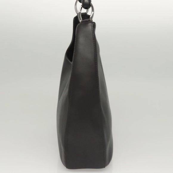 Christian Dior Maris Pearl Shoulder Bag Leather Black Silver Auth ep8734