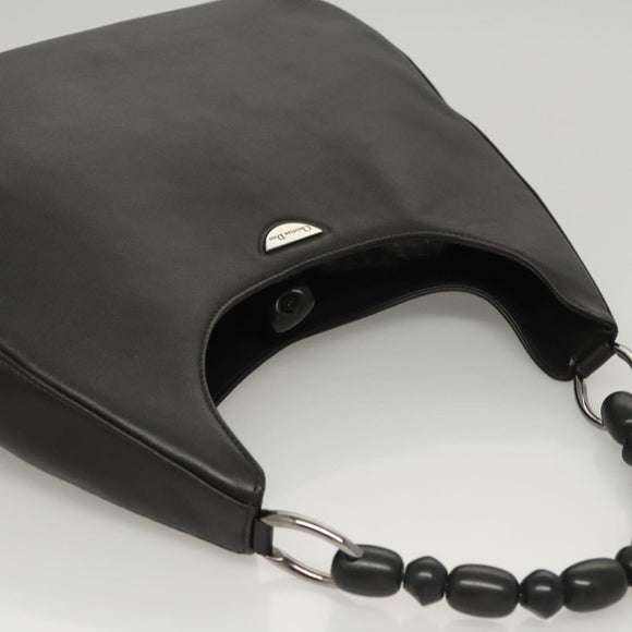 Christian Dior Maris Pearl Shoulder Bag Leather Black Silver Auth ep8734