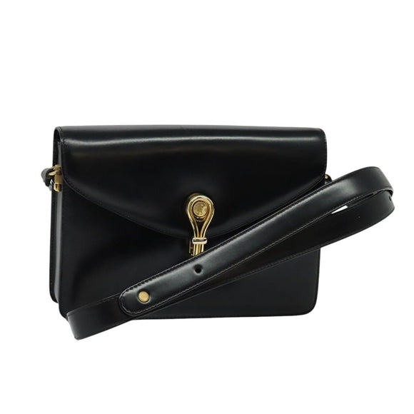 GUCCI Shoulder Bag Leather Black Gold 001 109 0436 Auth ep8756