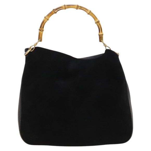 GUCCI Bamboo Hand Bag Suede 2way Black Gold 001 1014 1577 Auth ep8767