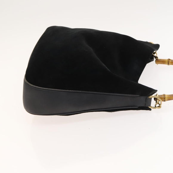 GUCCI Bamboo Hand Bag Suede 2way Black Gold 001 1014 1577 Auth ep8767