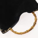 GUCCI Bamboo Hand Bag Suede 2way Black Gold 001 1014 1577 Auth ep8767-6