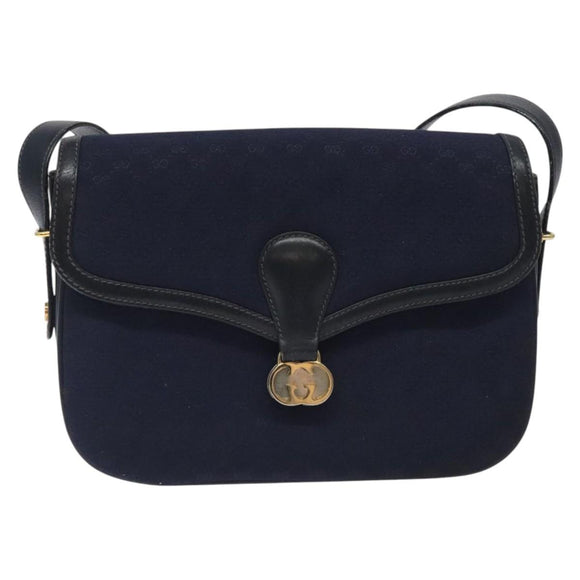 GUCCI Micro GG Canvas Shoulder Bag Navy Gold Auth ep8779