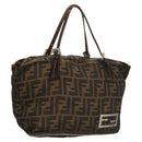 FENDI Zucca Canvas Hand Bag Black Brown Auth ep8782-1