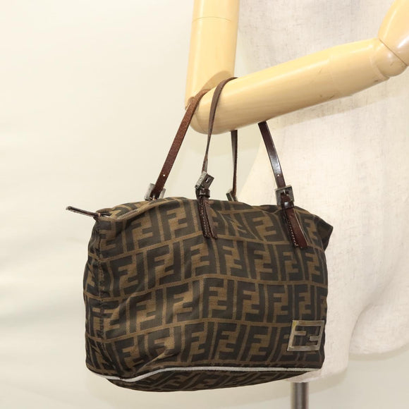 FENDI Zucca Canvas Hand Bag Black Brown Auth ep8782