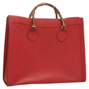 GUCCI Bamboo Hand Bag Leather Red Gold 002 1186 0259 Auth ep8784-1