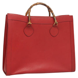 GUCCI Bamboo Hand Bag Leather Red Gold 002 1186 0259 Auth ep8784