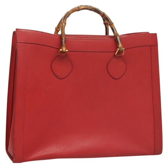 GUCCI Bamboo Hand Bag Leather Red Gold 002 1186 0259 Auth ep8784