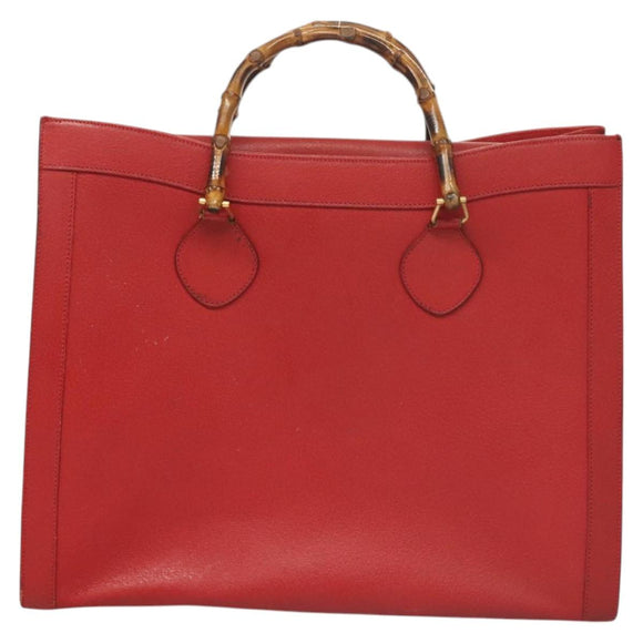 GUCCI Bamboo Hand Bag Leather Red Gold 002 1186 0259 Auth ep8784