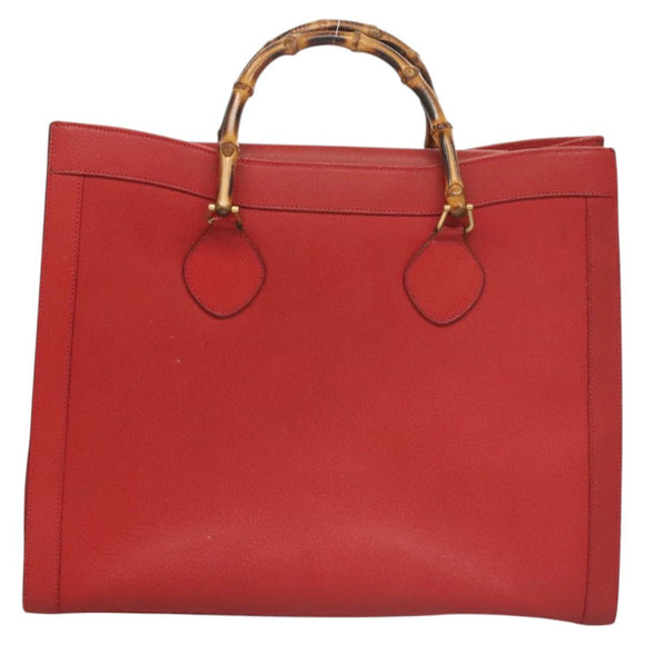 GUCCI Bamboo Hand Bag Leather Red Gold 002 1186 0259 Auth ep8784