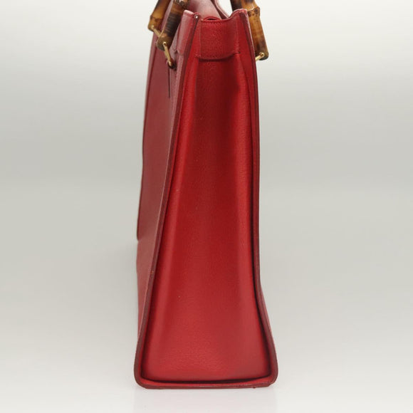 GUCCI Bamboo Hand Bag Leather Red Gold 002 1186 0259 Auth ep8784