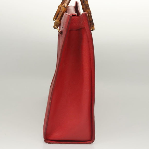 GUCCI Bamboo Hand Bag Leather Red Gold 002 1186 0259 Auth ep8784