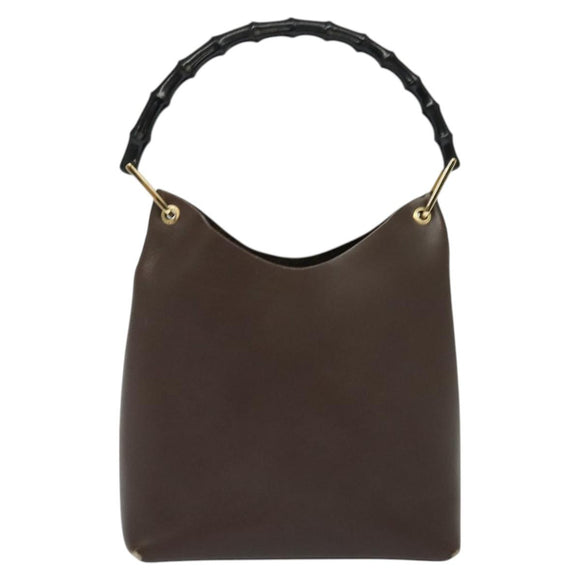 GUCCI Bamboo Shoulder Bag Leather Brown Gold 001 1553 1880 Auth ep8788