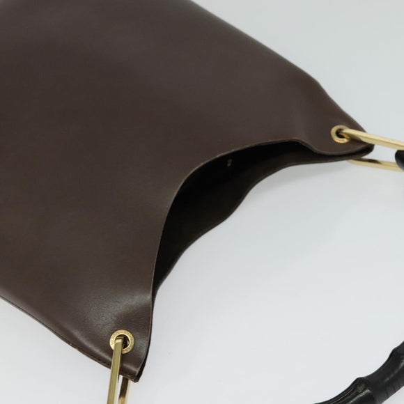 GUCCI Bamboo Shoulder Bag Leather Brown Gold 001 1553 1880 Auth ep8788