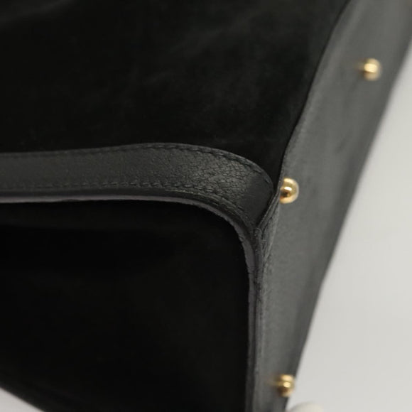 GUCCI Bamboo Hand Bag Suede Black Gold 002 0260 Auth ep8789