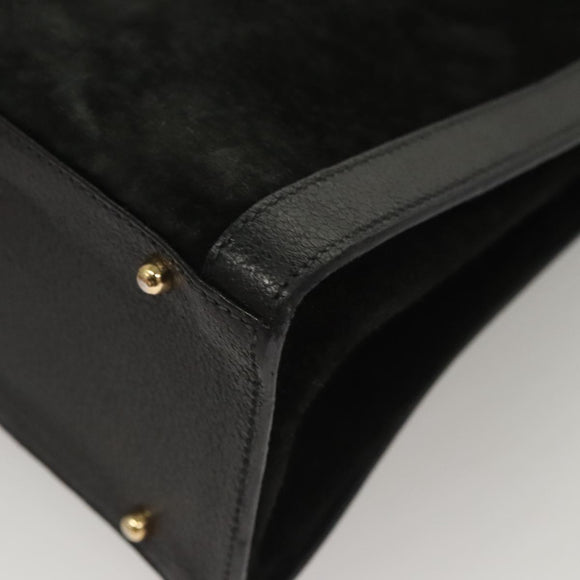 GUCCI Bamboo Hand Bag Suede Black Gold 002 0260 Auth ep8789