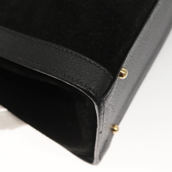 GUCCI Bamboo Hand Bag Suede Black Gold 002 0260 Auth ep8789