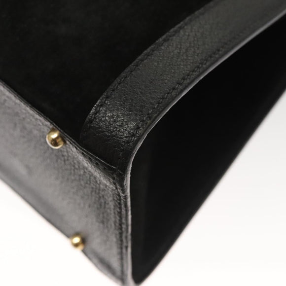 GUCCI Bamboo Hand Bag Suede Black Gold 002 0260 Auth ep8789