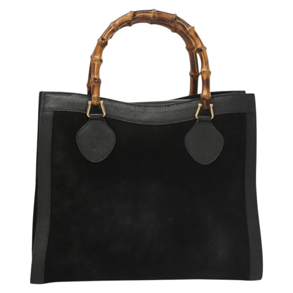 GUCCI Bamboo Hand Bag Suede Black Gold 002 0260 Auth ep8789