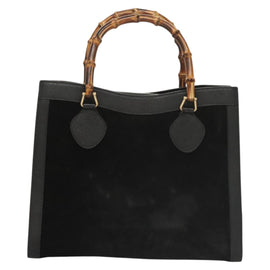 GUCCI Bamboo Hand Bag Suede Black Gold 002 0260 Auth ep8789 - 0