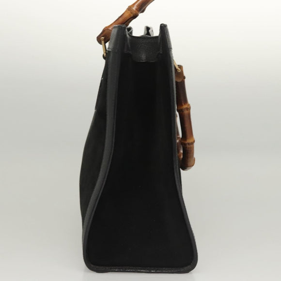 GUCCI Bamboo Hand Bag Suede Black Gold 002 0260 Auth ep8789