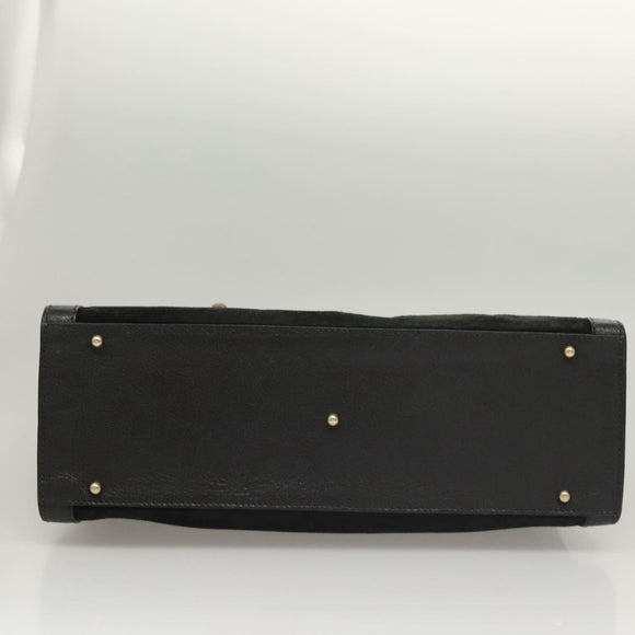 GUCCI Bamboo Hand Bag Suede Black Gold 002 0260 Auth ep8789
