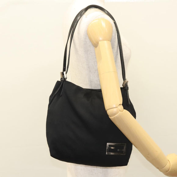 FENDI Shoulder Bag Nylon Black Silver Auth ep8791