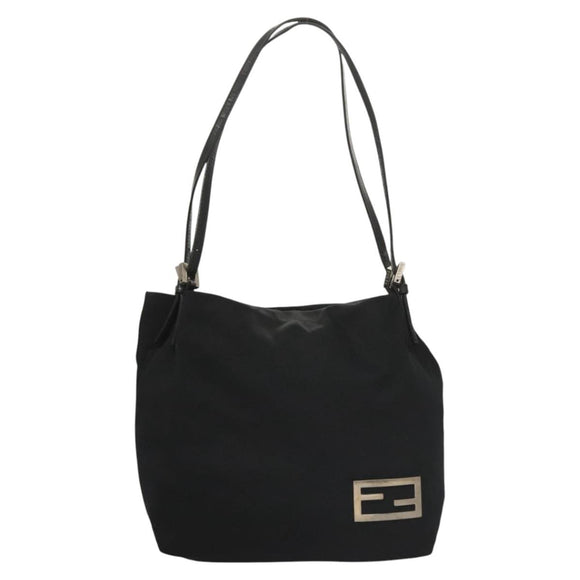 FENDI Shoulder Bag Nylon Black Silver Auth ep8791