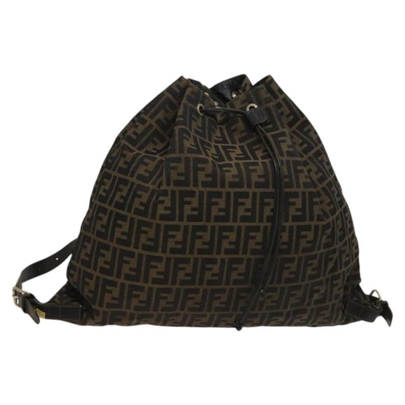 FENDI Zucca Canvas Backpack Brown Black gold Auth ep8792