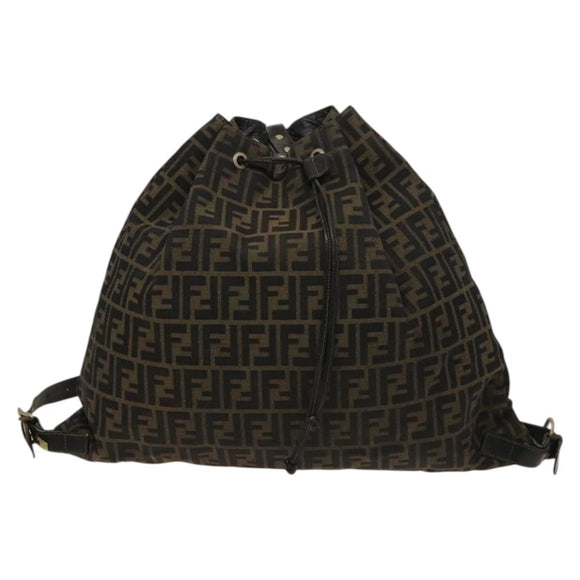 FENDI Zucca Canvas Backpack Brown Black gold Auth ep8792