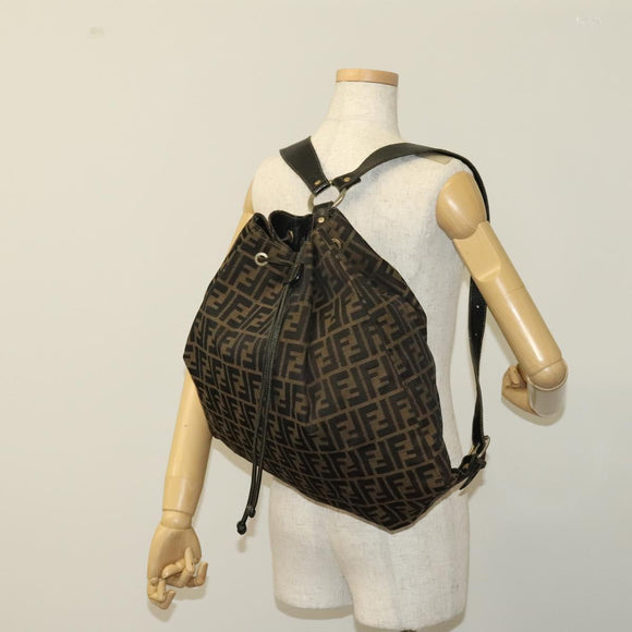 FENDI Zucca Canvas Backpack Brown Black gold Auth ep8792