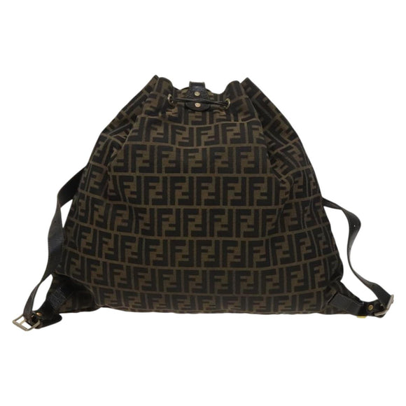 FENDI Zucca Canvas Backpack Brown Black gold Auth ep8792