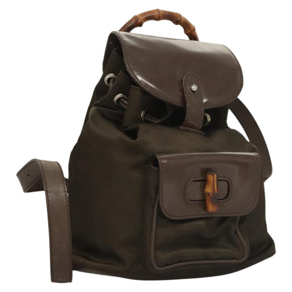 GUCCI Bamboo Rucksack Nylon Khaki 003 2058 0030 5 Auth ep8797
