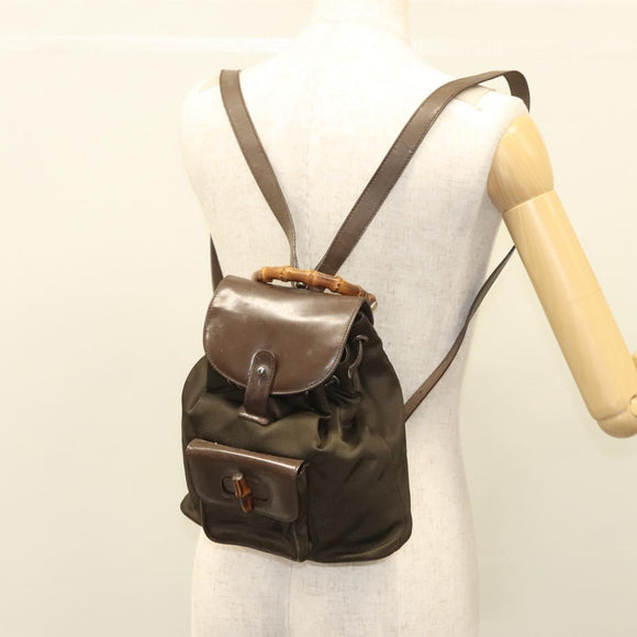 GUCCI Bamboo Backpack Nylon Khaki 003 2058 0030 5 Auth ep8797