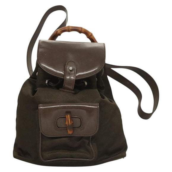 GUCCI Bamboo Backpack Nylon Khaki 003 2058 0030 5 Auth ep8797