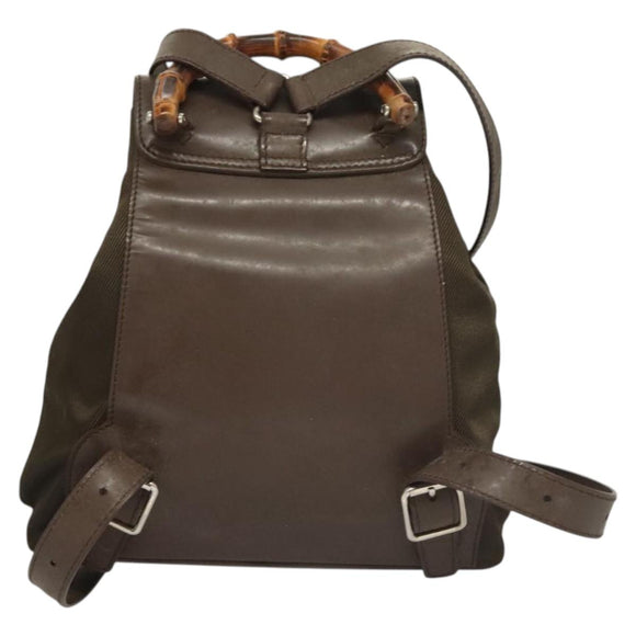 GUCCI Bamboo Rucksack Nylon Khaki 003 2058 0030 5 Auth ep8797