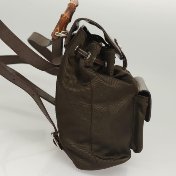 GUCCI Bamboo Backpack Nylon Khaki 003 2058 0030 5 Auth ep8797