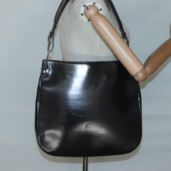 GUCCI Shoulder Bag Patent leather Brown Silver 001 3166 Auth ep8849