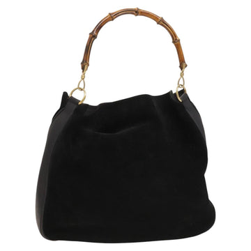 GUCCI Bamboo Shoulder Bag Suede Black Gold 001 1577 2615 Auth ep8865