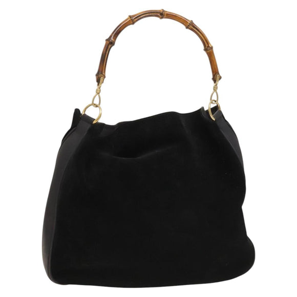 GUCCI Bamboo Shoulder Bag Suede Black Gold 001 1577 2615 Auth ep8865