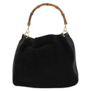 GUCCI Bamboo Shoulder Bag Suede Black Gold 001 1577 2615 Auth ep8865-13