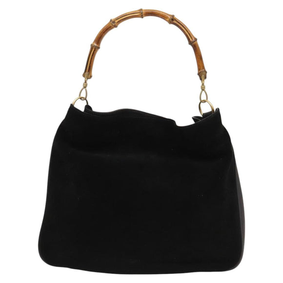 GUCCI Bamboo Shoulder Bag Suede Black Gold 001 1577 2615 Auth ep8865