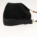 GUCCI Bamboo Shoulder Bag Suede Black Gold 001 1577 2615 Auth ep8865-3