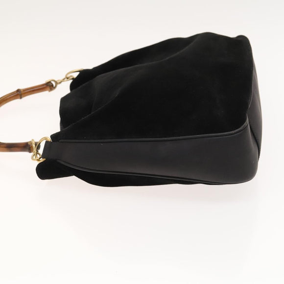 GUCCI Bamboo Shoulder Bag Suede Black Gold 001 1577 2615 Auth ep8865